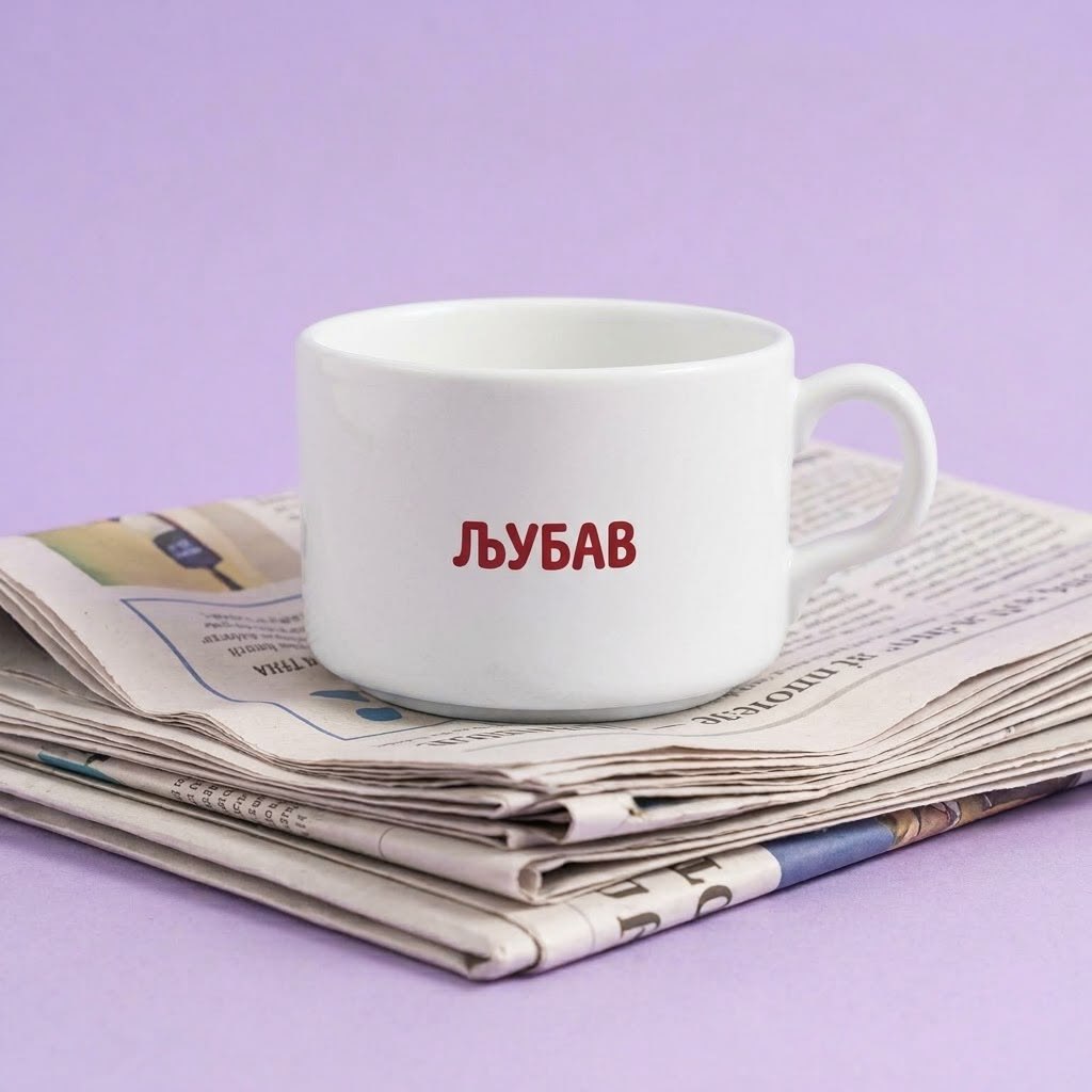 Bela šoljica sa crvenim natpisom Ljubav